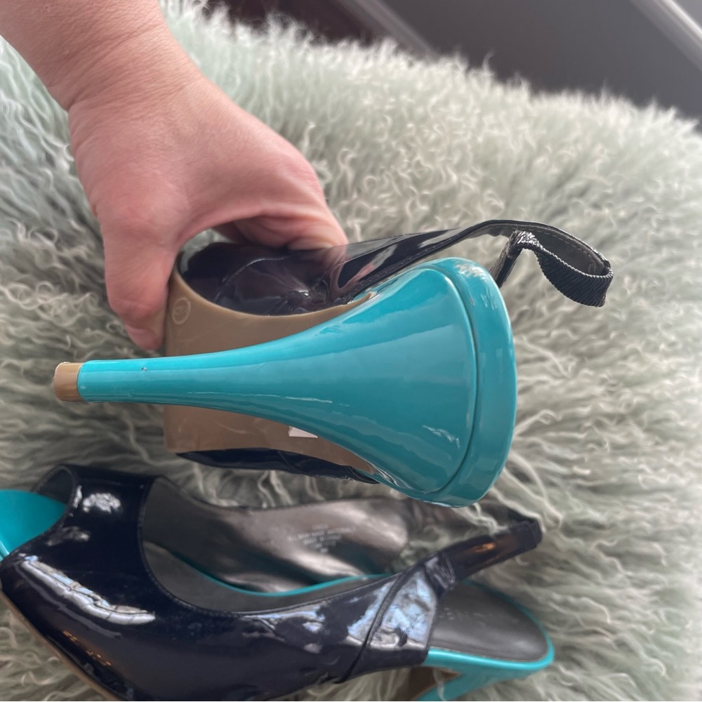 Navy and Turquoise Women's Slingback Shoes - Picture 4 of 6